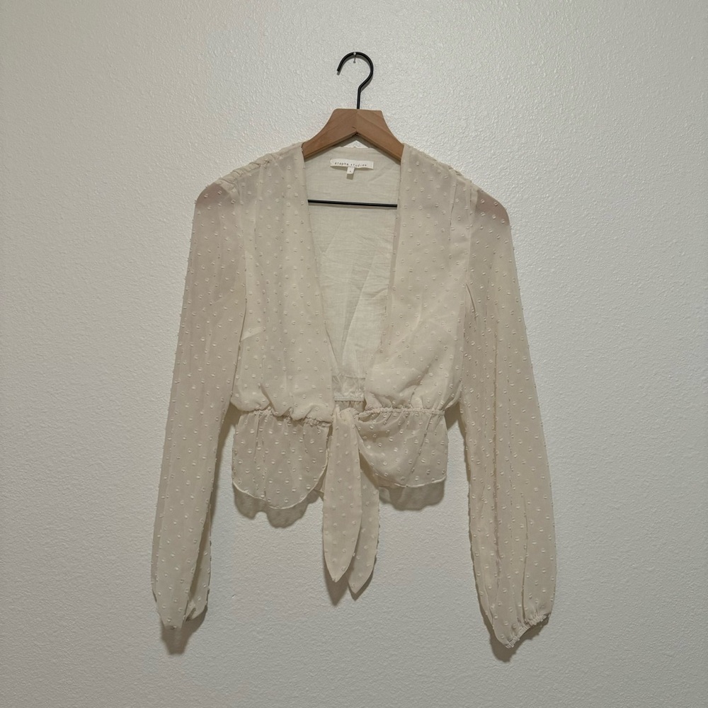 Low Tie Blouse W/ Sheer Sleeves
